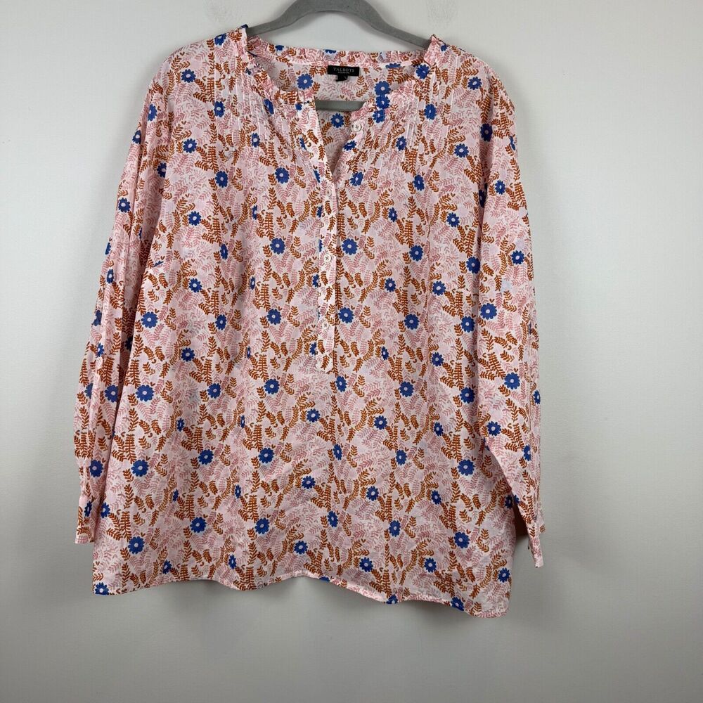 Talbots Top Women 2XP Petite Pink Floral Popover Blouse Lightweigt Cottage Boho